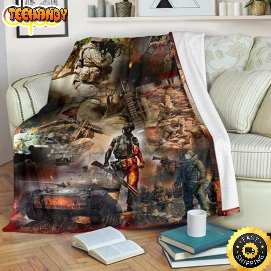 Us Army And War Fleece Throw Blanket