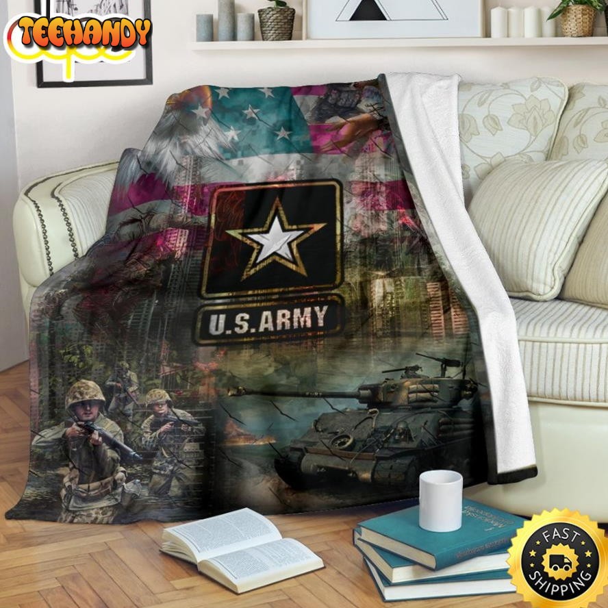 Us Army Eagle And Military Service Dog Fleece Throw Blanket