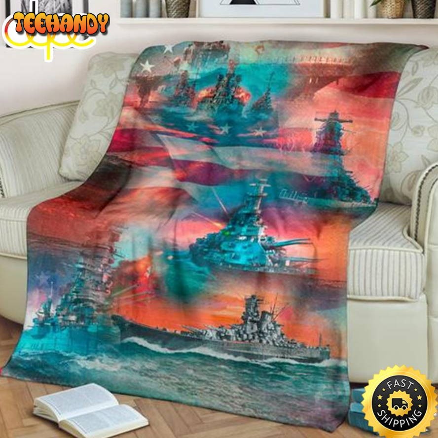 Us Navy American Warships Fleece Throw Blanket