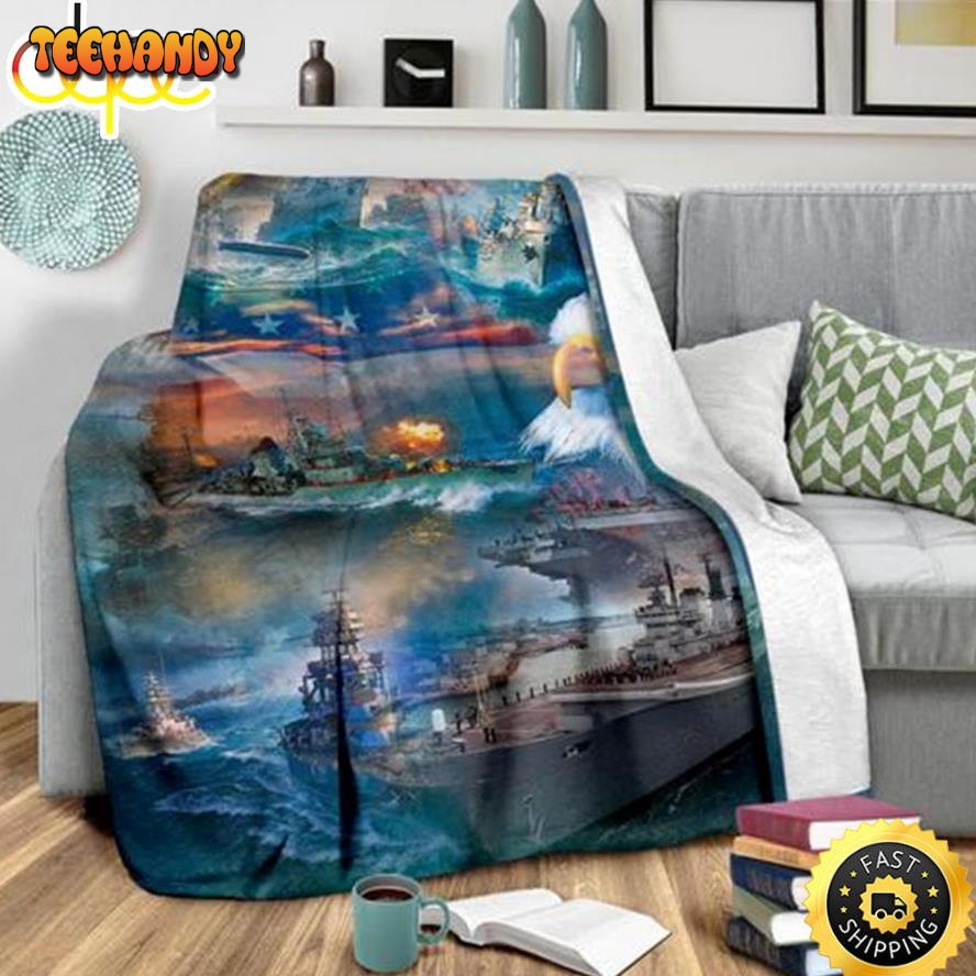 Us Navy Ships And Eagle Fleece Throw Blanket