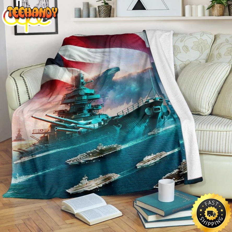 Us Navy Ships At The Seas Fleece Throw Blanket