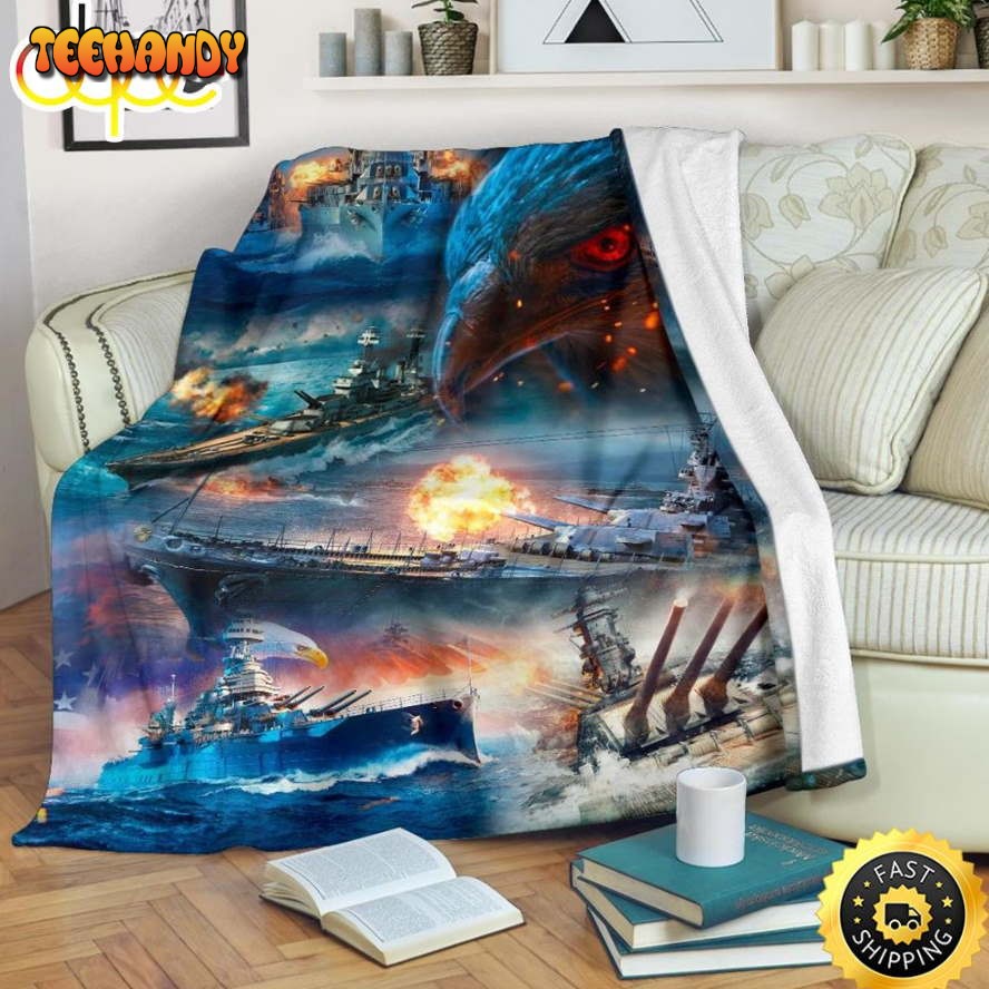 Us Navy War At The Sea And Eagle Fleece Throw Blanket