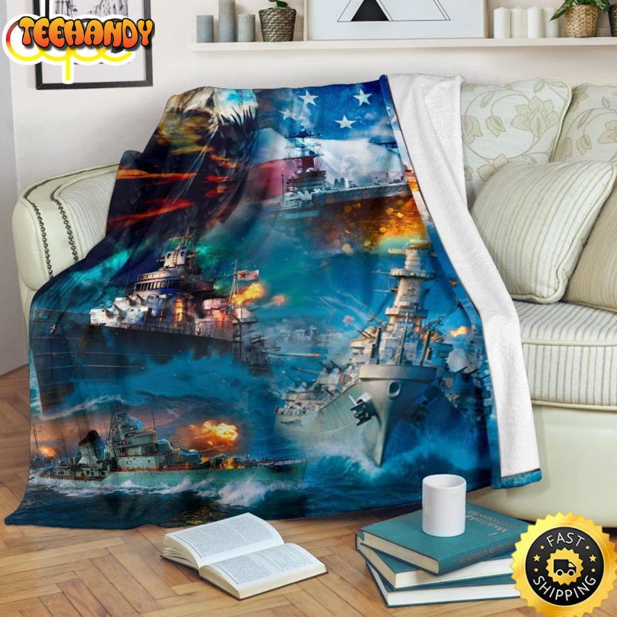 Us Navy Warships At The Sea Fleece Throw Blanket