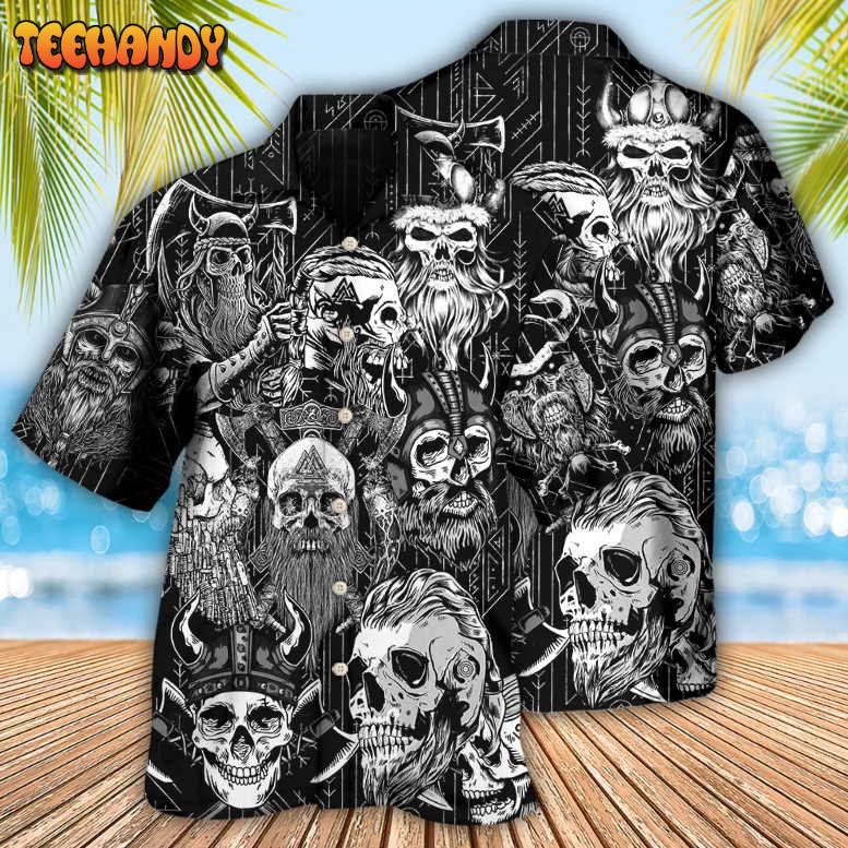 Viking Beard Warrior Skull With Crossed Axes Hawaiian Shirt