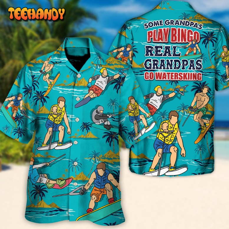 Waterskiing Granpa Grandpas Bingo Real Grandpas Waterski Hawaiian Shirt