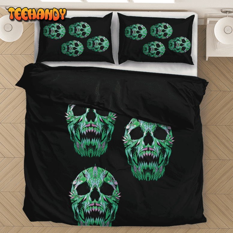 Weed 420 Skull Marijuana Doobie Hemp Black Bedding Set