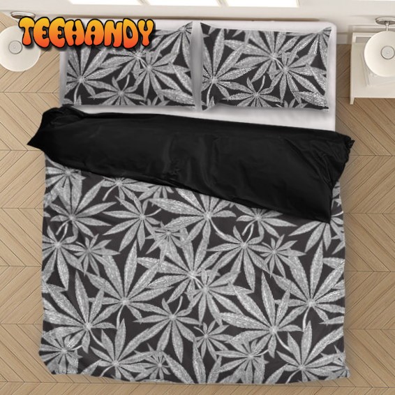 Weed Kush Mary Jane Leaves Black White Elegant Bedding Set