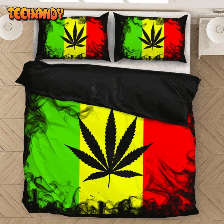 Weed Logo Reggae Colors Black Smoke 420 Ganja Cool Bedding Set