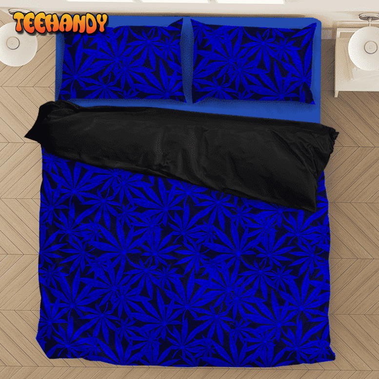 Weed Marijuana Leaves Awesome Navy Blue Cool Bedding Set