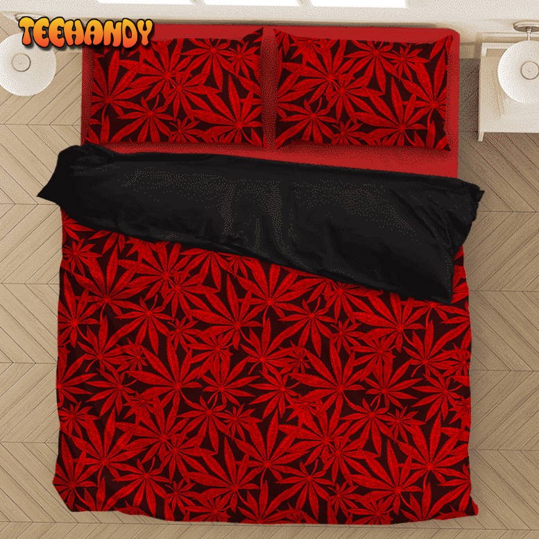 Weed Marijuana Leaves Awesome Red Pattern Cool Bedding Set