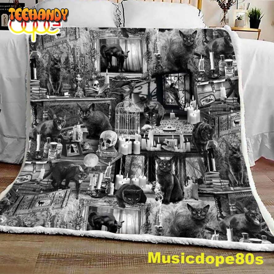 Wicked Black Cats in Haunted Houses Halloween Sofa Fleece Throw Blanket