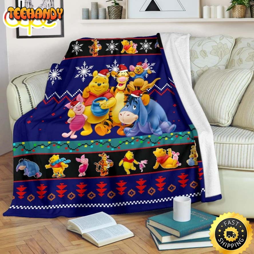 Winnie The Pooh  With Friends Blue Black Blanket