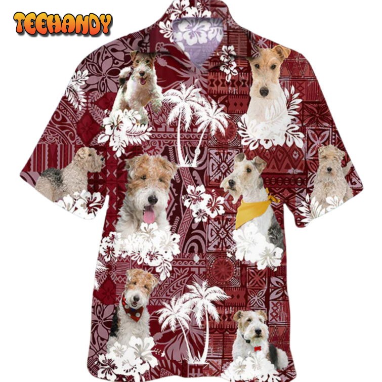 Wire Fox Terrier Hawaiian Shirt, Cool Dog Hawaiian Shirt Red Pattern