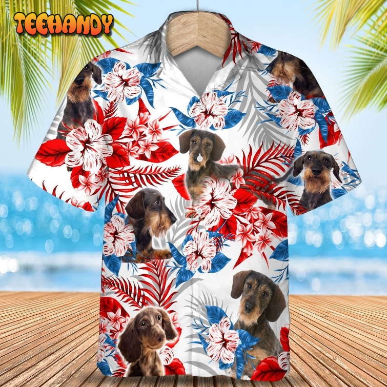 Wirehair Dachshund Hawaiian Shirt, Short Sleeve Dog Aloha Beach Shirt For Summer