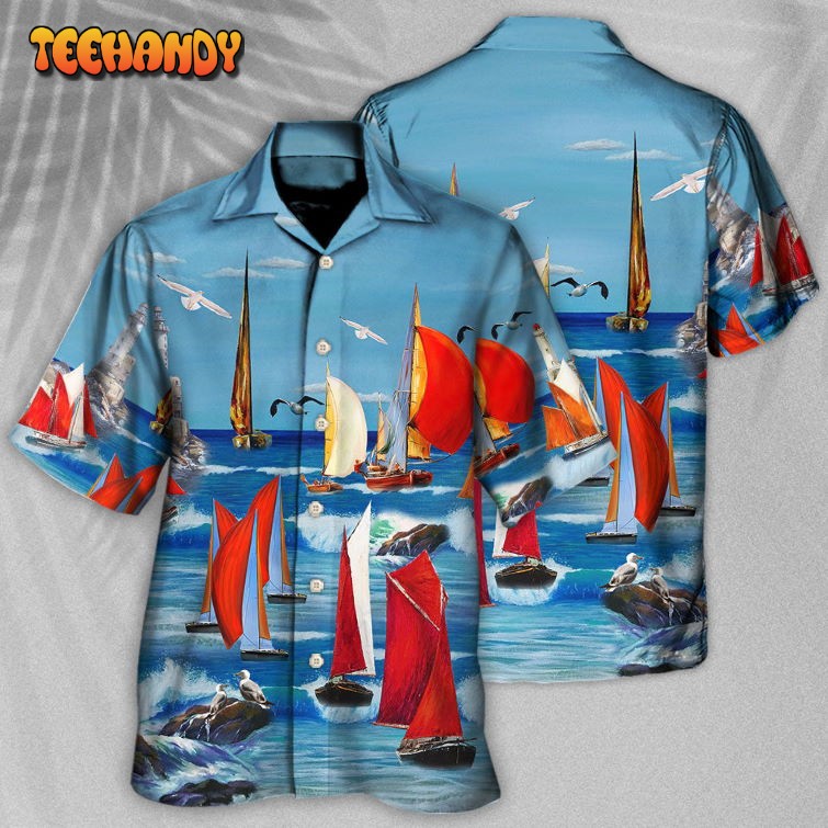 Yacht Colorful Cutter Blue Sky Hawaiian Shirt