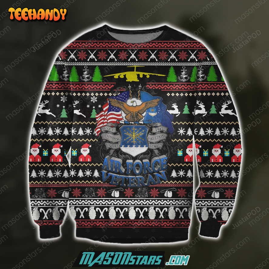 3D All Over Print Air Force Veteran Ugly Christmas Sweater, Ugly Sweater