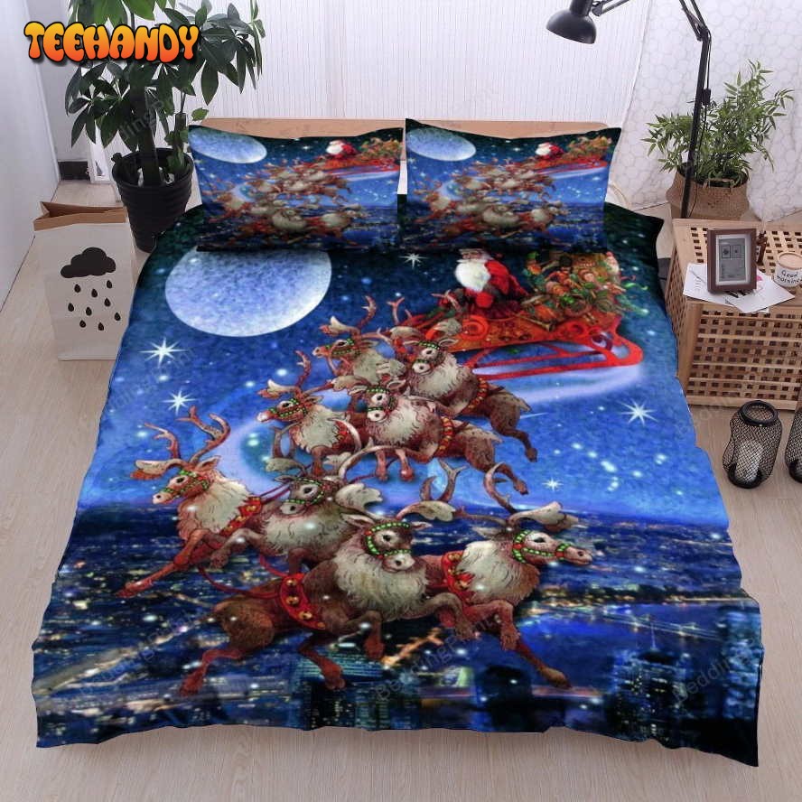 3D Christmas Reindeer With Santa Claus Bedding Sets