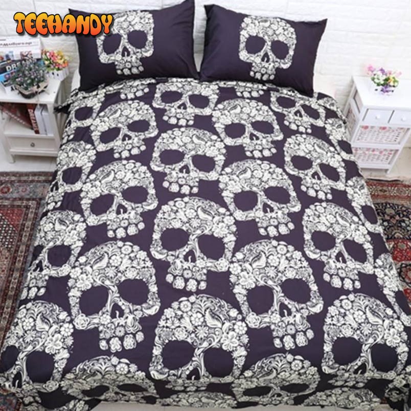 3d Flowers Skull Bed Sheets Duvet Cover Bedding Sets