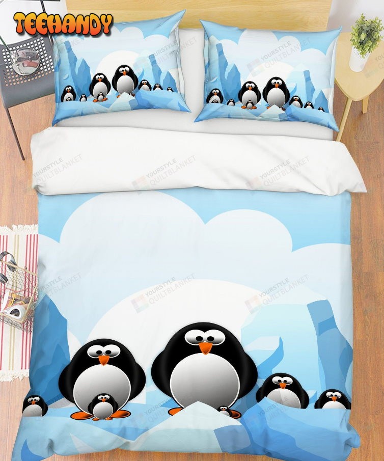 3D Fun Cartoon Penguins Spread Comforter Duvet Cover Bedding Sets