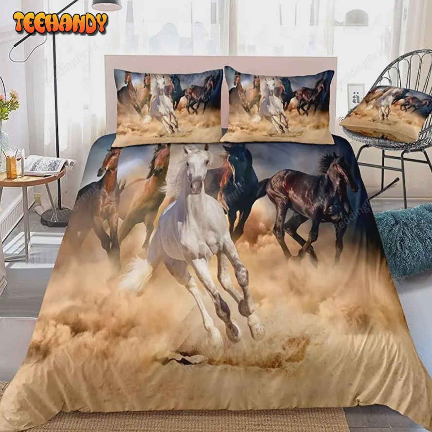 3D Horses Animal Bedding Set Brown Horses Pattern Boys Animal Bedding