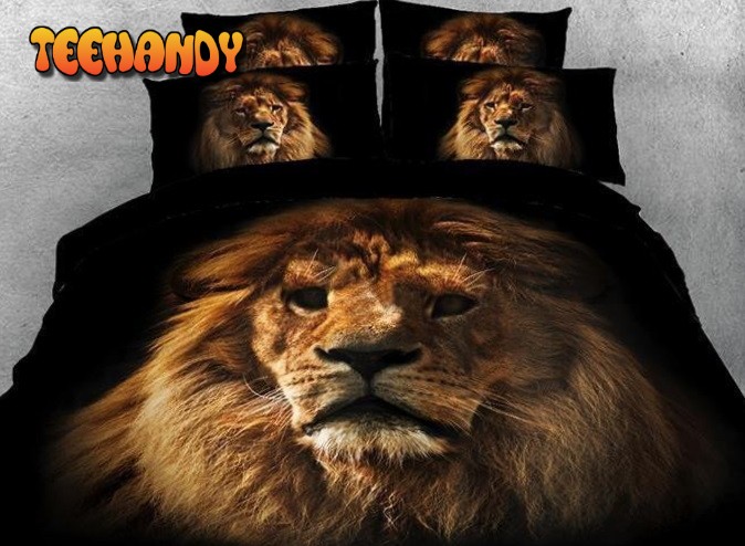 3D Lion Face Printed Cotton Luxury 4-Piece Blacks Duvet Cover Bedding Set