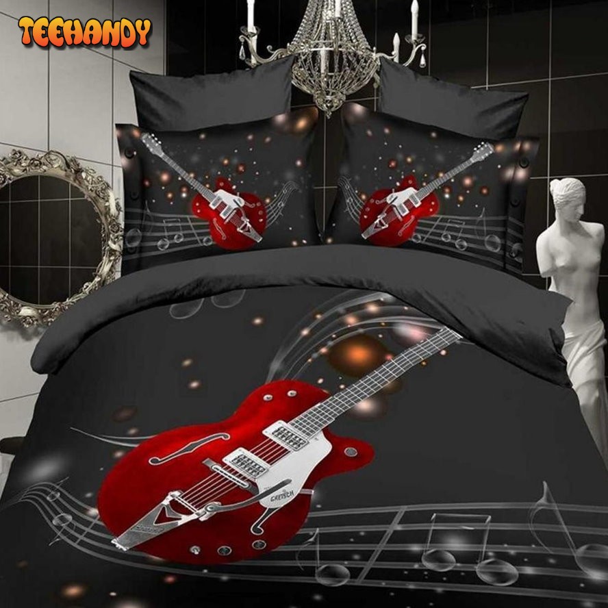 3D Music Notes BlackRed Guitar Quilt 3D Customize Bedding Set