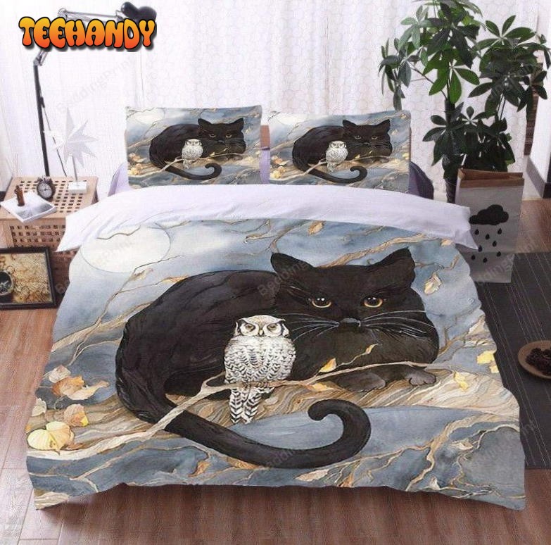 3D Owl And Black Cat Bed Sheets Duvet Cover Bedding Sets