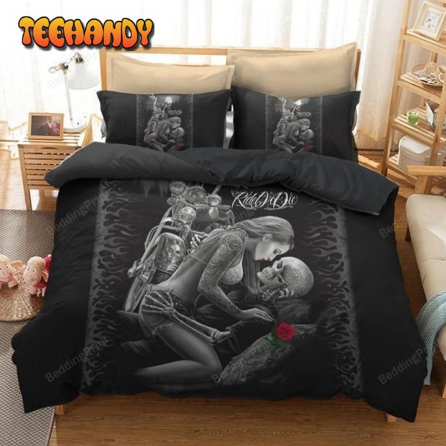 3d Ride Or Die Rose Beauty Kiss Skul Bedding Set