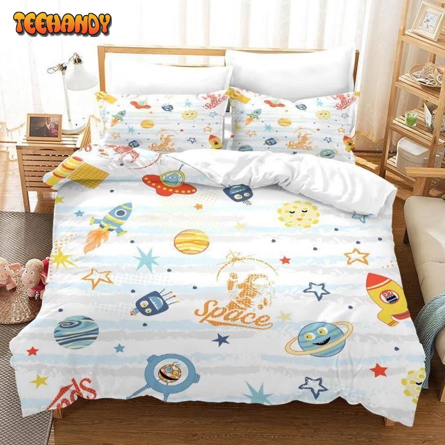 3D Satellite Spacecraft Rocket Planet Cartoon Cotton Comforter Bedding Sets