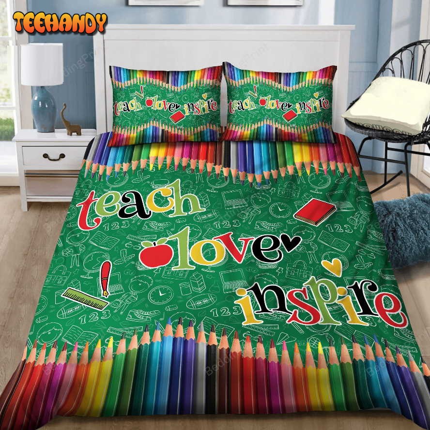 3D Teaching Crayon Teach Love Inspire Bed Sheets Duvet Cover Bedding Sets