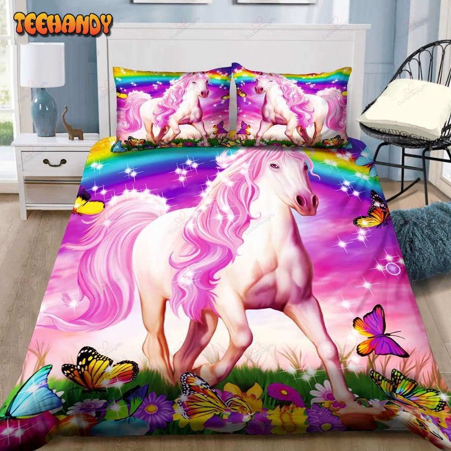 3D Unicorn And Butterfly Rainbow Bed Sheets Duvet Cover Bedding Sets