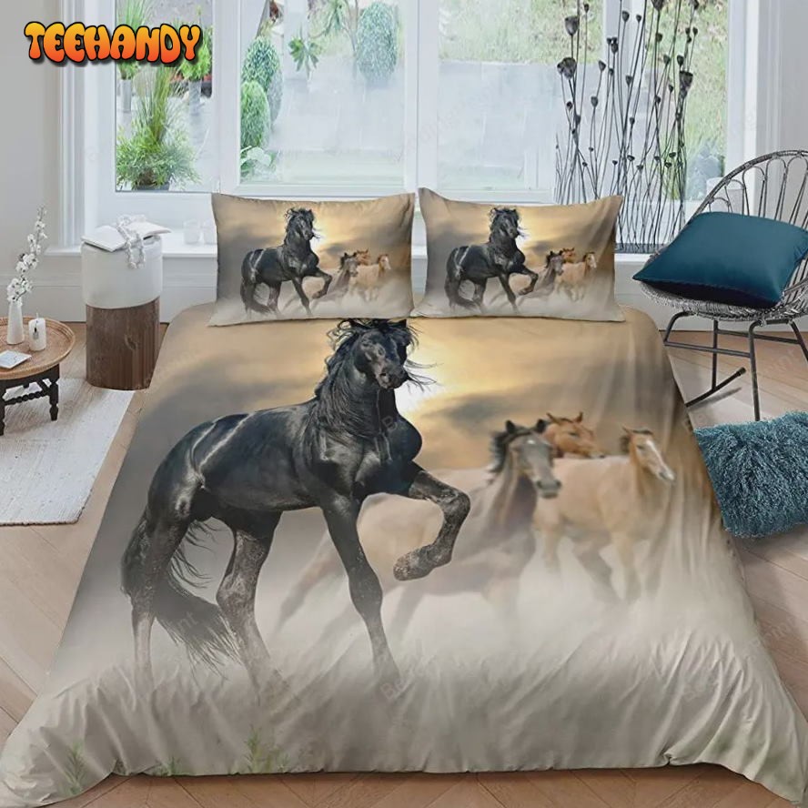 3Pcs Horse Bedding Set Full Size Bedding Duvet Cover Horse Printed Quilt