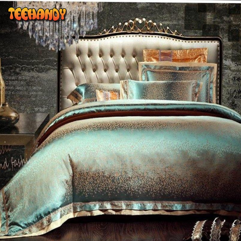 46Pcs Green Jacquard Satin Bedding Set King Queen Luxury Duvet Cover Bed