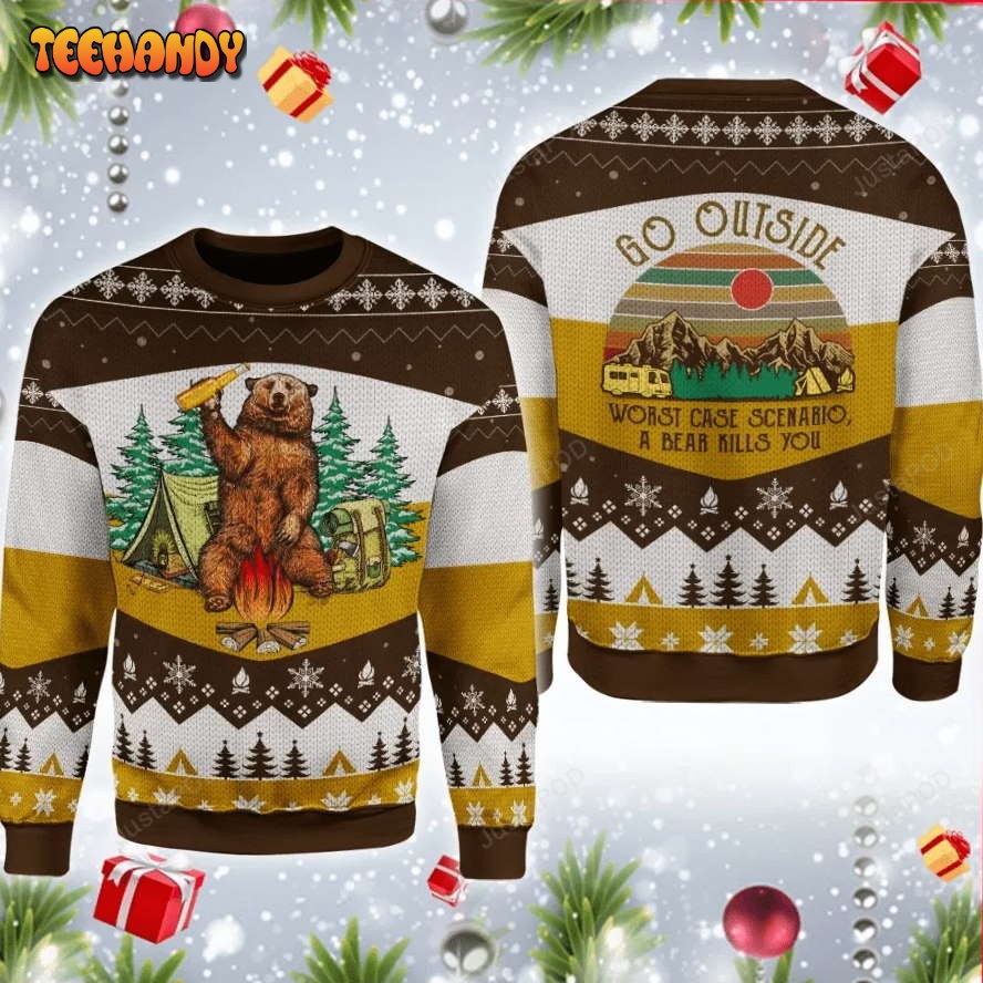 A Bear With Beer Vintage Camping Ugly Christmas Sweater, Ugly Sweater