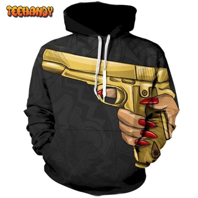 A Girls Gold Gun Pullover Zippered Hoodies Custom 3D Graphic 3D Hoodie