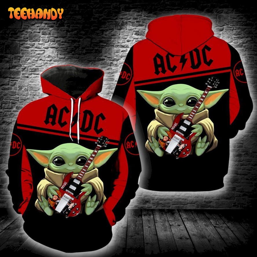 AC DC Baby Yoda New Full All Over Print 3D Hoodie For Men And Women