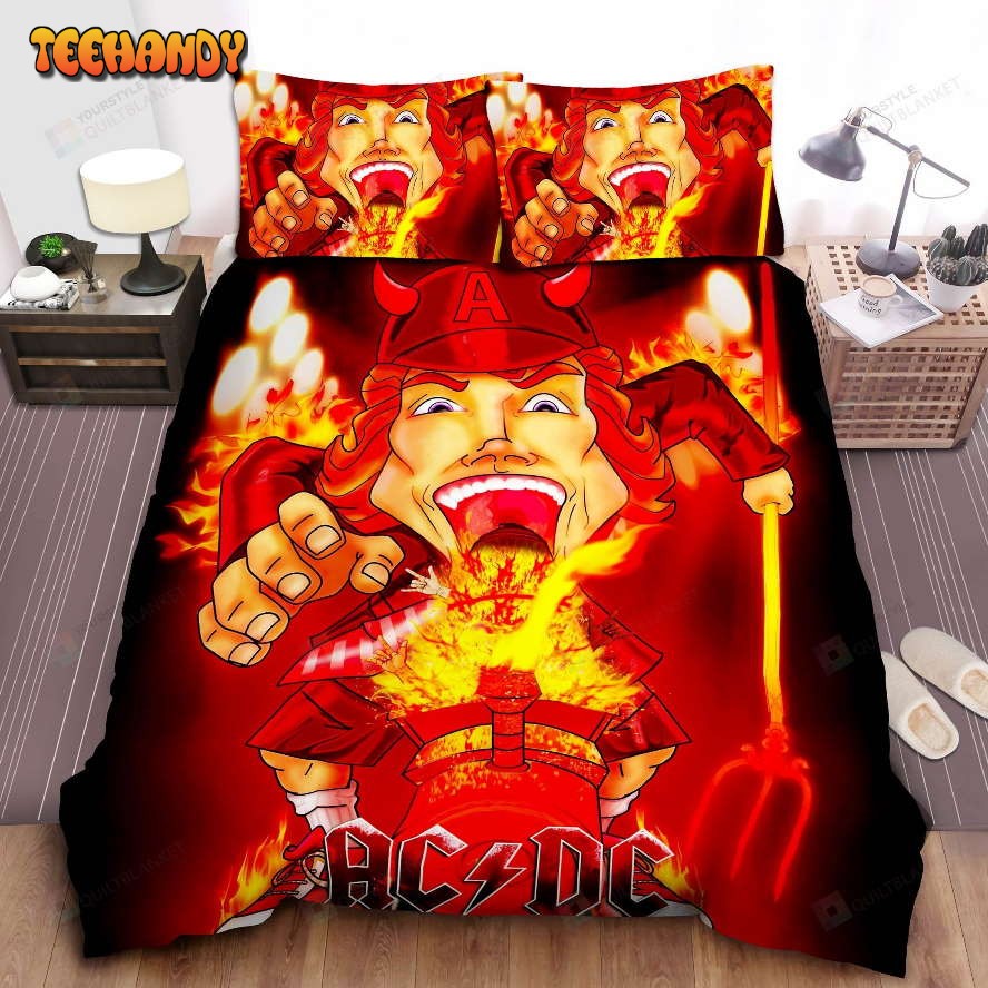 AcDc Cartoon Red Devil Spitting Fire Spread Comforter Duvet Cover Bedding Sets