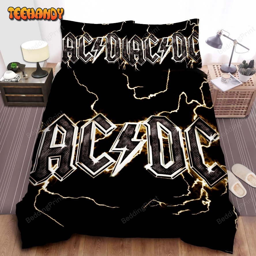 AcDc Name Logo On Thunder Background Art Duvet Cover Bedding Sets