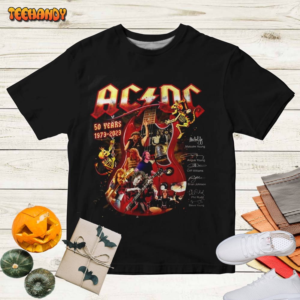 ACDC Shirt For Fan, ACDC Band 50th Anniversary 1973-2023 Signature T Shirt