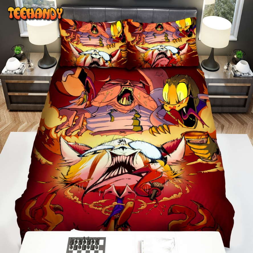 Aggretsuko Main Characters Raging Digital Art Spread Duvet Cover Bedding Sets