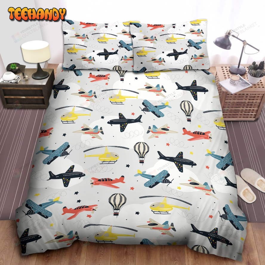 Airplanes With Hot Air Balloons Bed Sheets Duvet Cover Bedding Sets