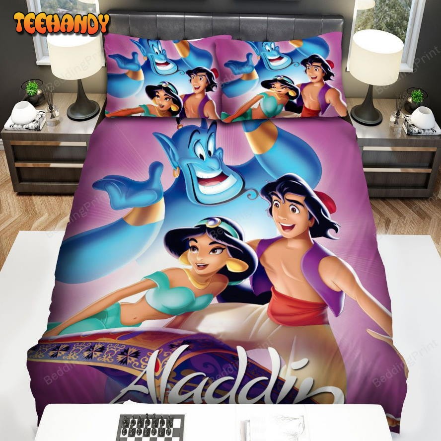 Aladdin And Jasmine On The Flying Carpet With Genie Duvet Cover Bedding Sets