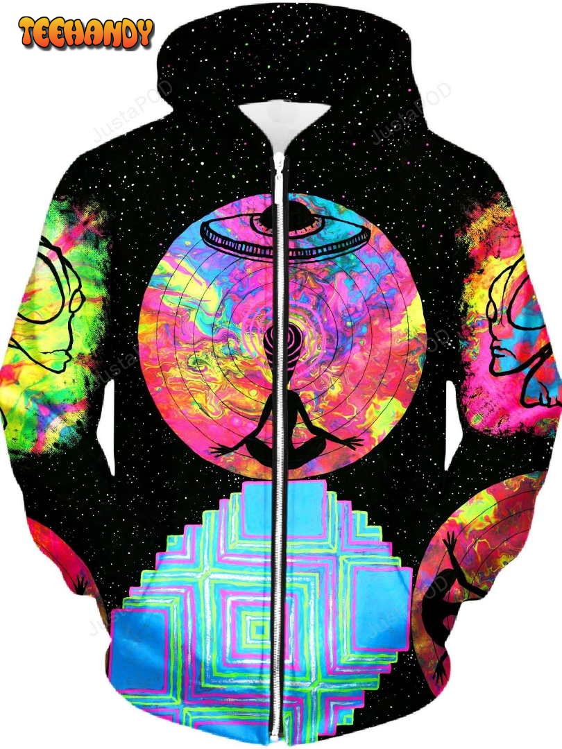 Alien Meditate Unisex Zip-Up 3D Hoodie For Men Women