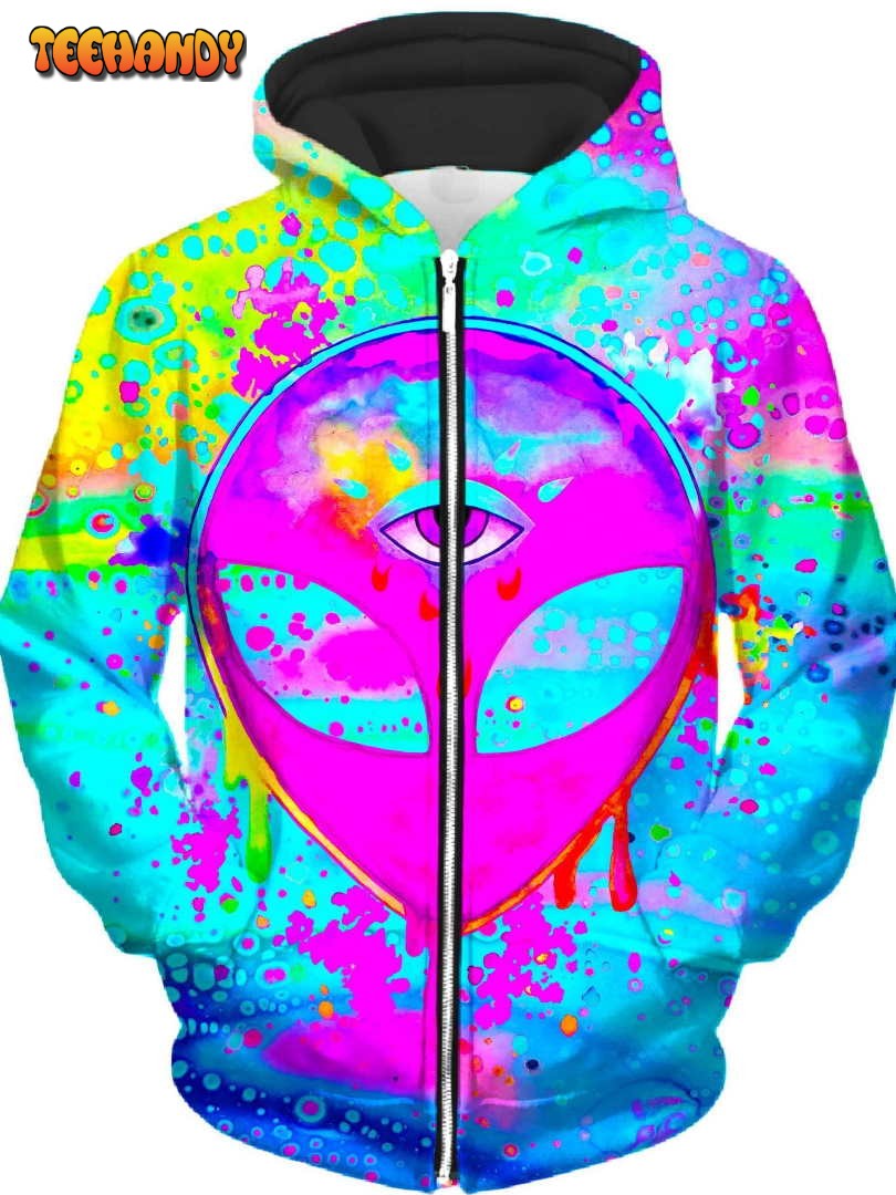 Alien Melt Pink Unisex Zip-Up 3D Hoodie For Men Women