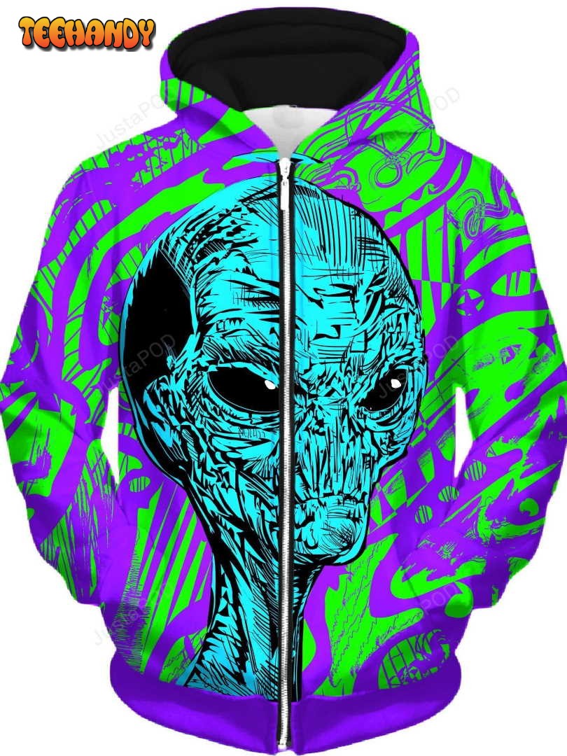 Alien Unisex Zip-Up 3D Hoodie For Men Women All Over 3D Printed Hoodie