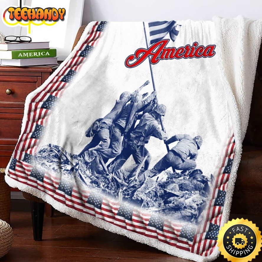 American Flag And Soldiers Fleece Throw Blanket