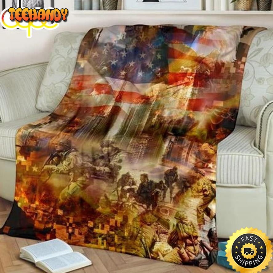 American Veteran And Flag Fleece Throw Blanket