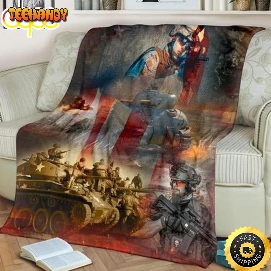 American Veteran With The War Fleece Throw Blanket