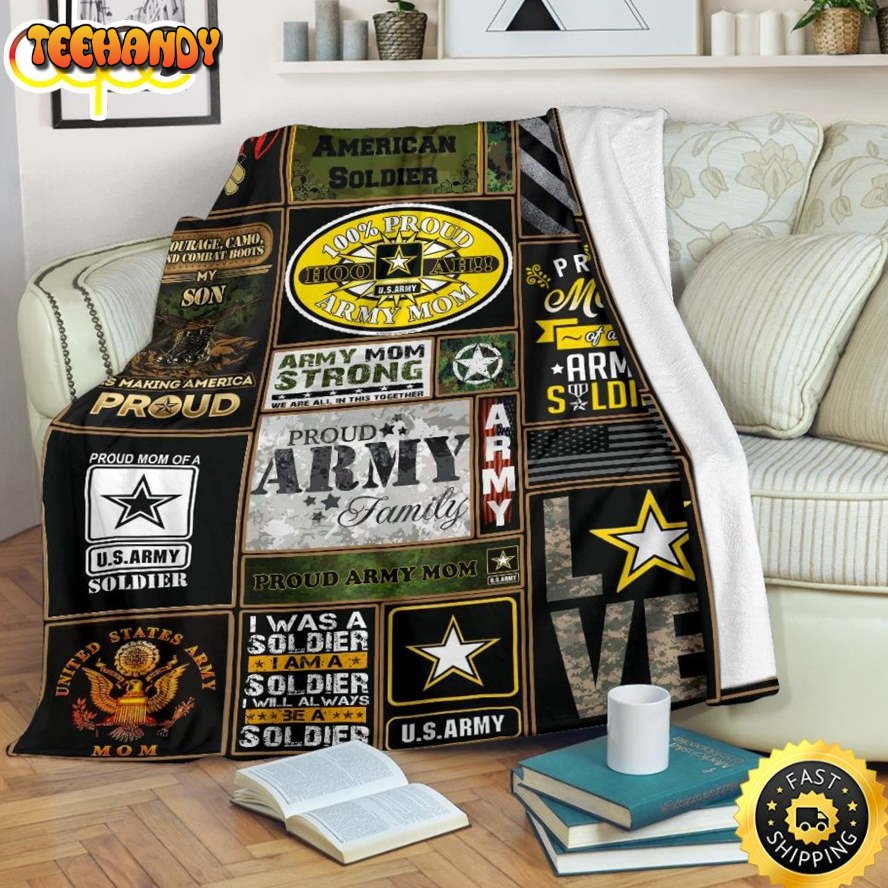 Army Mom Strong Pround Army Family Fleece Throw Blanket