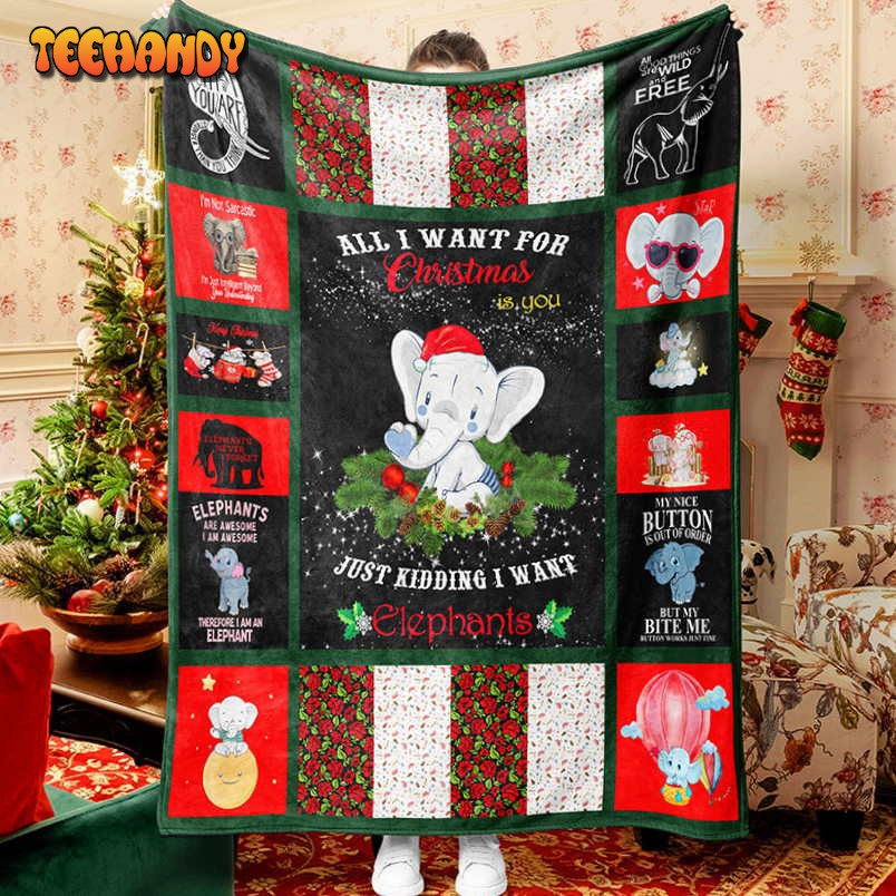 Baby Elephant Cartoon Christmas Blanket